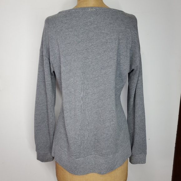 Juicy Couture M/L Sweatshirt Terry Heather Gray Sequin Lips Kiss Long Sleeve - Picture 3 of 10